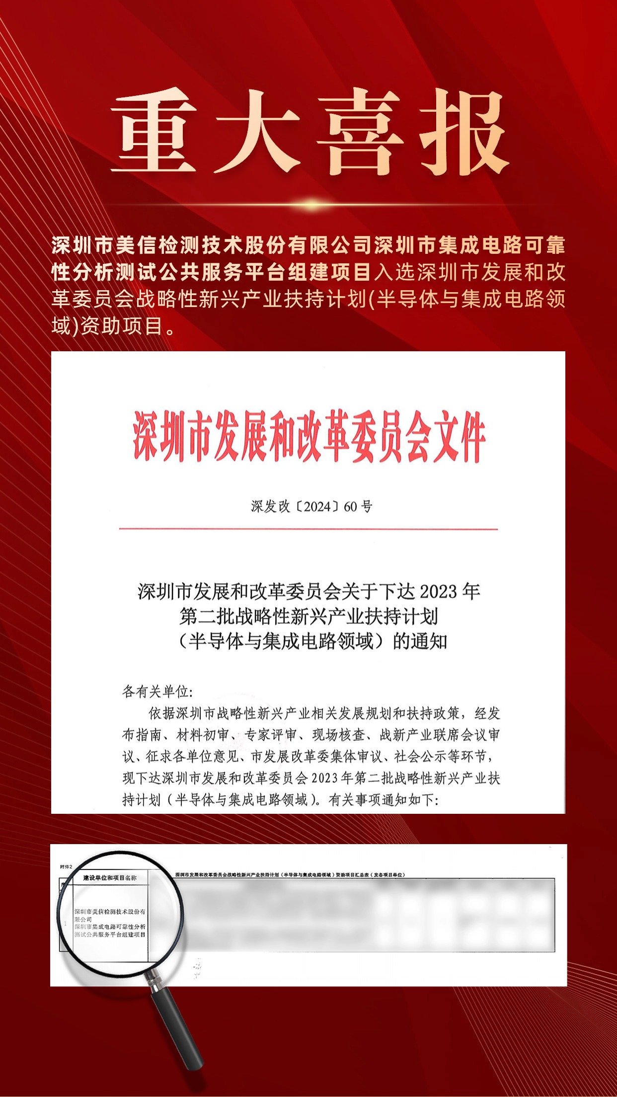 美信檢測成功入選深圳市發展和改革委員會戰略性新興產業扶持計劃
